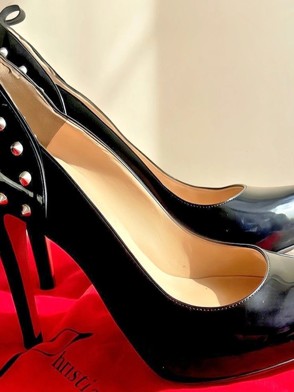 Christian Louboutin Spiked Platform Heels in Black & Red (39/9)